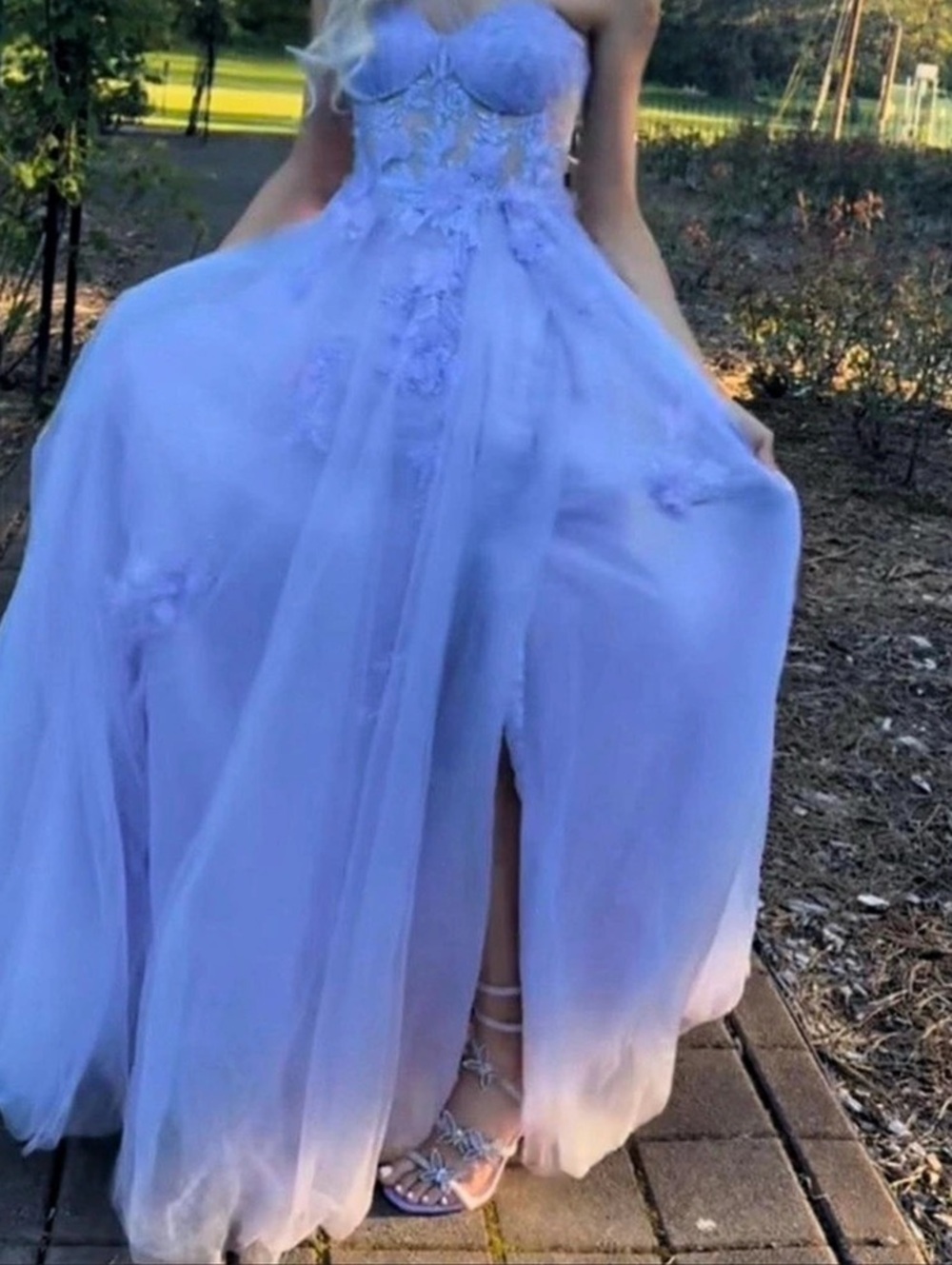 Floral butterfly Embroidered Prom Dress in lavender